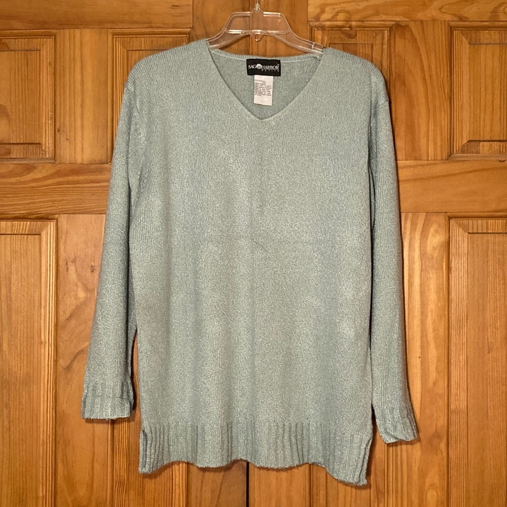 NWOT Sag Harbor Petite Vintage 90s Lightweight V-Neck Sweater Green Size LP